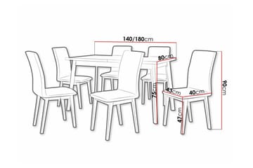Patrickswell rektangulær uttrekkbar spisegruppe 140–180 cm – Spisebord med eikeutseende og 6 polstrede spisestoler med rette ben - Hvit|Olivengrønn|Brun - Møbler - Bord - Spisegruppe