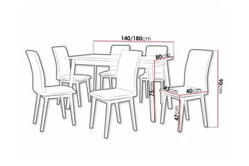 Patrickswell rektangulær uttrekkbar spisegruppe 140–180 cm – Spisebord med eikeutseende og 6 polstrede spisestoler med rette ben - Svart|Beige|Brun - Møbler - Bord - Spisegruppe