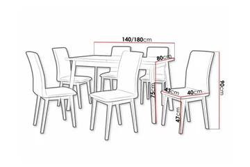Patrickswell Rektangulær Uttrekkbar Spisegruppe 140–180 cm – Spisebord med Eikutseende og 6 Trukne Spisestoler med Rette Bein - Hvit|Olivengrønn|Natur - Møbler - Bord - Spisegruppe
