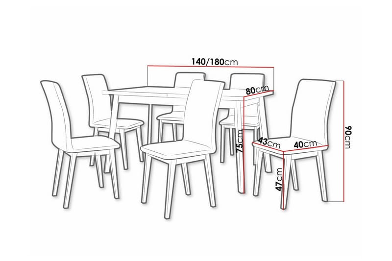 Patrickswell Rektangulær Uttrekkbar Spisegruppe 140–180 cm – Spisebord med Eikutseende og 6 Trukne Spisestoler med Rette Bein - Hvit|Olivengrønn|Natur - Møbler - Bord - Spisegruppe