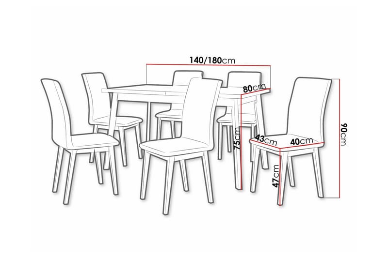 Patrickswell Rektangulær Uttrekkbar Spisegruppe 140–180 cm – Spisebord med Eikutseende og 6 Trukne Spisestoler med Rette Ben - Hvit|Beige|Natur - Møbler - Bord - Spisegruppe
