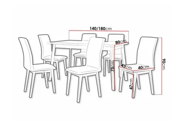 Patrickswell Rektangulær Uttrekkbar Spisegruppe 140–180 cm – Spisebord med Eikutseende og 6 Trukne Spisestoler med Rette Ben - Hvit|Gråbrun|Brun - Møbler - Bord - Spisegruppe