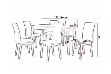 Patrickswell Rektangulær Uttrekkbar Spisegruppe 140–180 cm – Spisebord med Eikutseende og 6 Trukne Spisestoler med Rette Ben - Svart|Lysegrå|Brun - Møbler - Bord - Spisegruppe