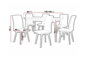 Patrickswell rektangulær uttrekkbar spisegruppe 140–180 cm – Spisebord med hvit bordplate og 6 polstrede spisestoler med vinklede ben - Svart|Beige - Møbler - Bord - Spisegruppe