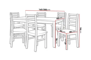 Patrickswell rektangulær uttrekkbar spisegruppe 160–200 cm – Spisebord med 6 spisestoler med stigerygg i tre - Hvit|Beige - Møbler - Bord - Spisegruppe