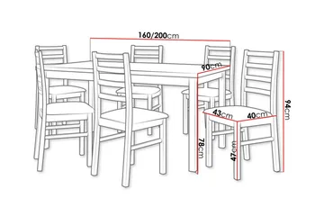 Patrickswell rektangulær uttrekkbar spisegruppe 160–200 cm – Spisebord med 6 spisestoler med stigerygg i tre - Hvit|Mørkegrå - Møbler - Bord - Spisegruppe