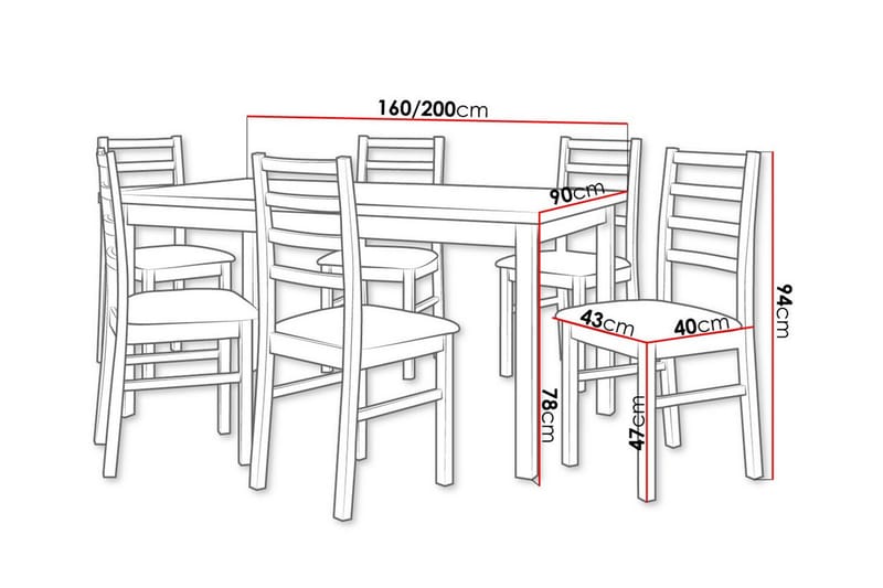 Patrickswell rektangulær uttrekkbar spisegruppe 160–200 cm – Spisebord med 6 spisestoler med stigerygg i tre - Mørkebrun|Beige - Møbler - Bord - Spisegruppe