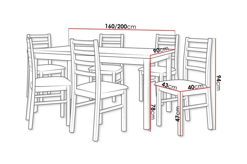 Patrickswell rektangulær uttrekkbar spisegruppe 160–200 cm – Spisebord med 6 spisestoler med stigerygg i tre - Natur|Beige - Møbler - Bord - Spisegruppe