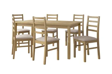 Patrickswell rektangulær uttrekkbar spisegruppe 160–200 cm – Spisebord med 6 spisestoler med stigerygg i tre - Natur|Beige - Møbler - Bord - Spisegruppe