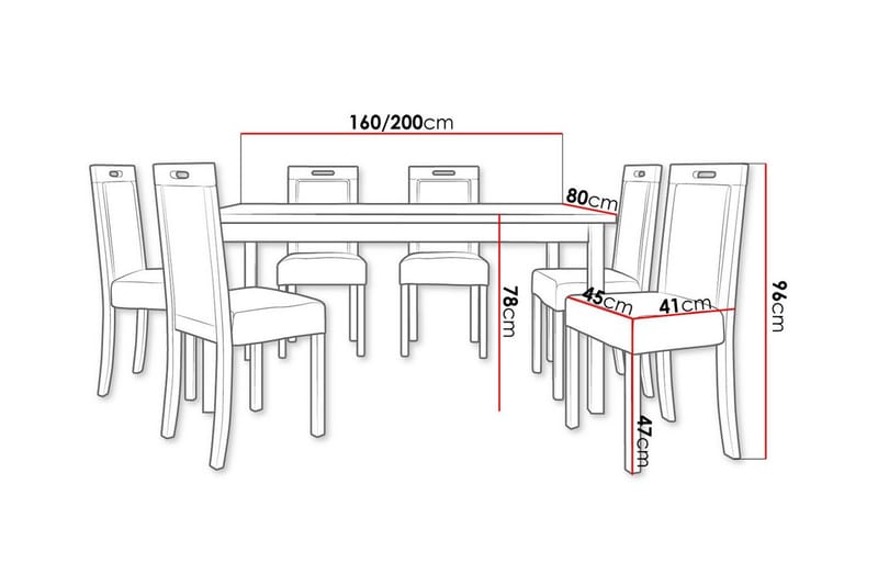 Patrickswell rektangulær uttrekkbar spisegruppe 160–200 cm – Spisebord med 6 spisestoler med polstret trerygg - Hvit|Beige - Møbler - Bord - Spisegruppe