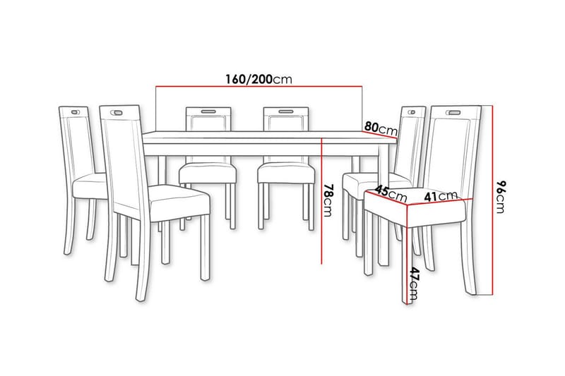 Patrickswell rektangulær uttrekkbar spisegruppe 160–200 cm – Spisebord med 6 spisestoler med polstret trerygg - Natur|Beige - Møbler - Bord - Spisegruppe