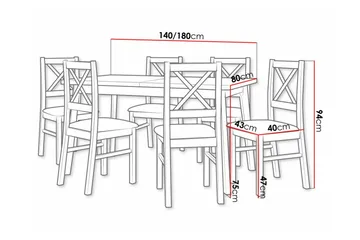 Patrickswell Rektangulært Uttrekkbart Spisegruppe 140–180 cm – Spisebord med Eikeutseende og 6 Spisestoler med Kryssrygg i Tre - Hvit|Beige|Natur - Møbler - Bord - Spisegruppe