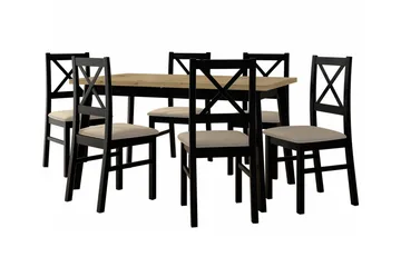 Patrickswell Rektangulært Uttrekkbart Spisegruppe 140–180 cm – Spisebord med Eikeutseende og 6 Spisestoler med Kryssrygg i Tre - Svart|Beige|Natur - Møbler - Bord - Spisegruppe