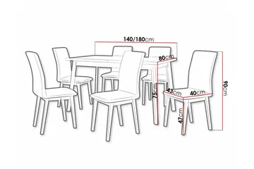 Patrickswell Rektangulært Uttrekkbart Spisegruppe 140–180 cm – Spisebord med Eikeutseende og 6 Trukne Spisestoler med Rette Ben - Hvit|Olivengrønn|Brun - Møbler - Bord - Spisegruppe