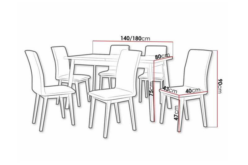 Patrickswell Rektangulært Uttrekkbart Spisegruppe 140–180 cm – Spisebord med Eikeutseende og 6 Trukne Spisestoler med Rette Ben - Hvit|Olivengrønn|Brun - Møbler - Bord - Spisegruppe
