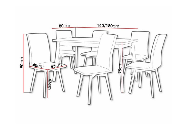 Patrickswell Rektangulært Uttrekkbart Spisegruppe 140–180 cm – Spisebord med Hvit Plate og 6 Trukne Spisestoler med Skrå Ben - Svart|Beige - Møbler - Bord - Spisegruppe