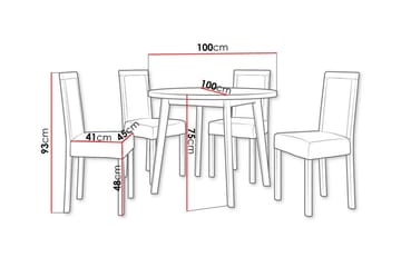Patrickswell rund spisegruppe 100 cm – Spisebord med eikeutseende og 4 spisestoler i tre med polstret rygg - Hvit|Beige - Møbler - Bord - Spisegruppe