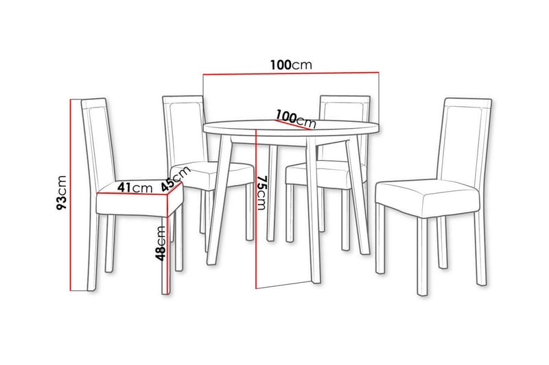 Patrickswell rund spisegruppe 100 cm – Spisebord med eikeutseende og 4 spisestoler i tre med polstret rygg - Hvit|Beige - Møbler - Bord - Spisegruppe