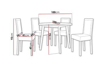 Patrickswell rund spisegruppe 100 cm – Spisebord med eikeutseende og 4 spisestoler i tre med polstret rygg - Svart|Olivengrønn - Møbler - Bord - Spisegruppe