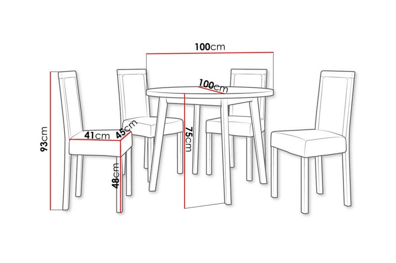 Patrickswell rund spisegruppe 100 cm – Spisebord med eikeutseende og 4 spisestoler i tre med polstret rygg - Svart - Møbler - Bord - Spisegruppe