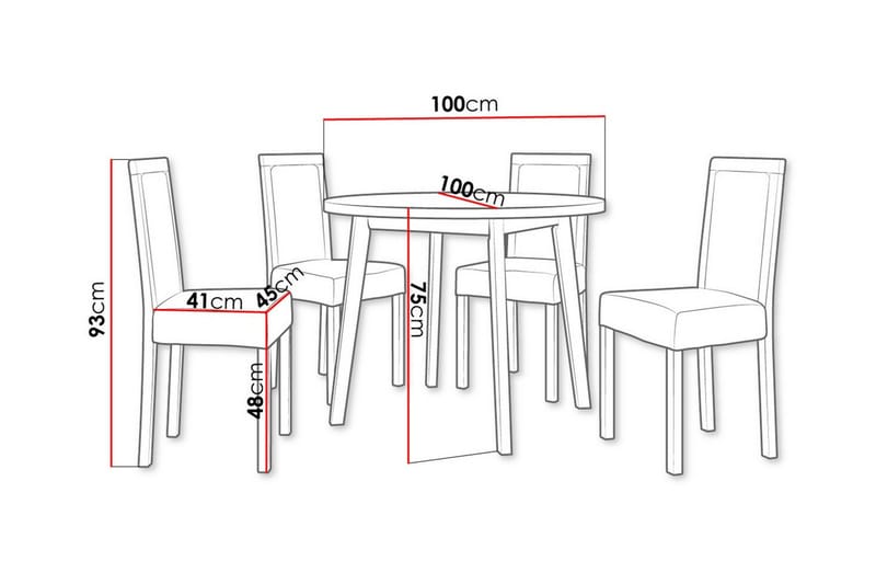 Patrickswell rund spisegruppe 100 cm – Spisebord med eikeutseende og 4 spisestoler i tre med polstret rygg - Svart|Mørkegrå - Møbler - Bord - Spisegruppe
