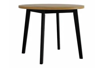 Patrickswell rund spisegruppe 100 cm – Spisebord med eikeutseende og 4 spisestoler i tre med polstret rygg - Svart|Beige - Møbler - Bord - Spisegruppe