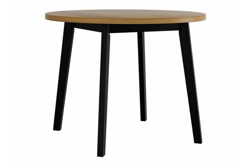Patrickswell rund spisegruppe 100 cm – Spisebord med eikeutseende og 4 spisestoler i tre med polstret rygg - Svart|Beige - Møbler - Bord - Spisegruppe