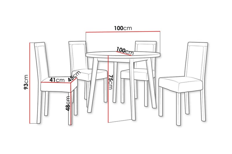 Patrickswell Rund Spisegruppe 100 cm – Spisebord med Eikeutseende og 4 Spisestoler med Trukket Rygg i Tre - Hvit|Mørkegrå - Møbler - Bord - Spisegruppe