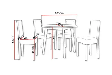 Patrickswell Rund Spisegruppe 100 cm – Spisebord med Eikeutseende og 4 Spisestoler med Trukket Rygg i Tre - Hvit|Olivengrønn - Møbler - Bord - Spisegruppe