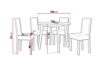 Patrickswell Rund Spisegruppe 100 cm – Spisebord med Eikeutseende og 4 Spisestoler med Trukket Rygg i Tre - Hvit|Svart - Møbler - Bord - Spisegruppe