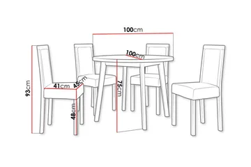 Patrickswell Rund Spisegruppe 100 cm – Spisebord med Eikeutseende og 4 Spisestoler med Trukket Rygg i Tre - Svart - Møbler - Bord - Spisegruppe
