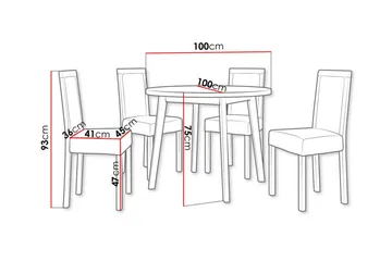 Patrickswell Rund Spisegruppe 100 cm – Spisebord med Eikeutseende og 4 Spisestoler med Trukket Rygg i Tre - Svart|Olivengrønn - Møbler - Bord - Spisegruppe