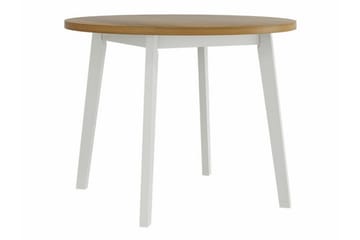 Patrickswell Rund Spisegruppe 100 cm – Spisebord med Eikutseende og 4 Spisestoler med Trukket Rygg i Tre - Hvit|Beige - Møbler - Bord - Spisegruppe