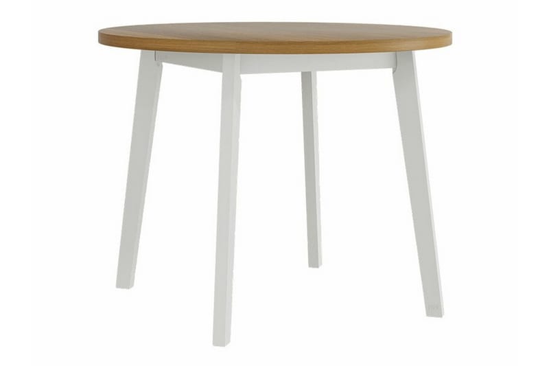 Patrickswell Rund Spisegruppe 100 cm – Spisebord med Eikutseende og 4 Spisestoler med Trukket Rygg i Tre - Hvit|Beige - Møbler - Bord - Spisegruppe
