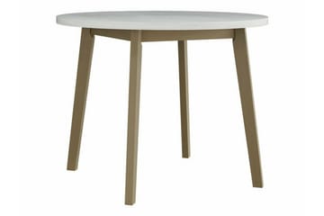 Patrickswell rund spisegruppe 100 cm – Spisebord med hvit bordplate og 4 spisestoler i tre med polstret rygg - Natur|Olivengrønn - Møbler - Bord - Spisegruppe