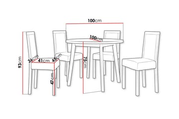 Patrickswell rund spisegruppe 100 cm – Spisebord med hvit bordplate og 4 spisestoler i tre med polstret rygg - Natur|Olivengrønn - Møbler - Bord - Spisegruppe