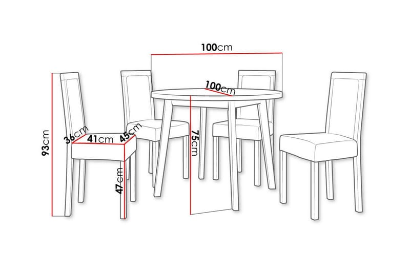 Patrickswell rund spisegruppe 100 cm – Spisebord med hvit bordplate og 4 spisestoler i tre med polstret rygg - Natur|Olivengrønn - Møbler - Bord - Spisegruppe