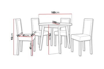 Patrickswell rund spisegruppe 100 cm – Spisebord med hvit bordplate og 4 spisestoler i tre med polstret rygg - Natur|Grå - Møbler - Bord - Spisegruppe