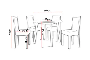 Patrickswell rund spisegruppe 100 cm – Spisebord med hvit bordplate og 4 spisestoler i tre med polstret rygg - Svart - Møbler - Bord - Spisegruppe