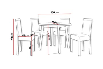 Patrickswell rund spisegruppe 100 cm – Spisebord med hvit bordplate og 4 spisestoler i tre med polstret rygg - Natur|Mørkegrå - Møbler - Bord - Spisegruppe