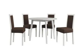 Patrickswell Rund Spisegruppe 100 cm – Spisebord med Hvit Plate og 4 Spisestoler med Trukket Rygg i Tre - Hvit|Brun - Møbler - Bord - Spisegruppe