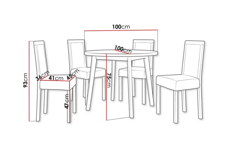 Patrickswell Rundt Spisebordsett 100 cm – Spisebord med Hvit Plate og 4 Spisestoler med Trukket Rygg i Tre - Hvit|Mørkegrå - Møbler - Bord - Spisegruppe