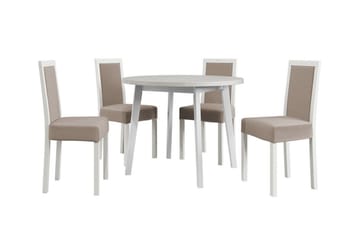 Patrickswell Rundt Spisegruppe 100 cm – Spisebord med Hvit Bordplate og 4 Spisestoler med Trukket Rygg i Tre - Hvit|Beige - Møbler - Bord - Spisegruppe