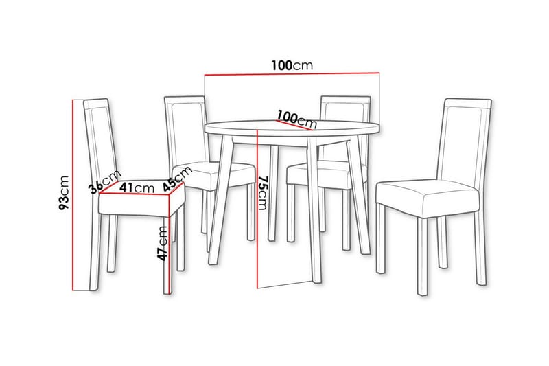 Patrickswell Rundt Spisegruppe 100 cm – Spisebord med Hvit Bordplate og 4 Spisestoler med Trukket Rygg i Tre - Hvit|Svart - Møbler - Bord - Spisegruppe