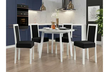 Patrickswell Rundt Spisegruppe 100 cm – Spisebord med Hvit Bordplate og 4 Spisestoler med Trukket Rygg i Tre - Hvit|Svart - Møbler - Bord - Spisegruppe