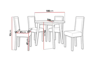 Patrickswell Rundt Spisegruppe 100 cm – Spisebord med Hvit Bordplate og 4 Spisestoler med Trukket Rygg i Tre - Natur|Olivengrønn - Møbler - Bord - Spisegruppe