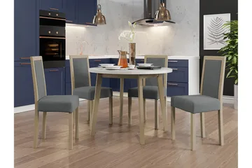 Patrickswell Rundt Spisegruppe 100 cm – Spisebord med Hvit Plate og 4 Spisestoler med Trukket Rygg i Tre - Natur|Grå - Møbler - Bord - Spisegruppe