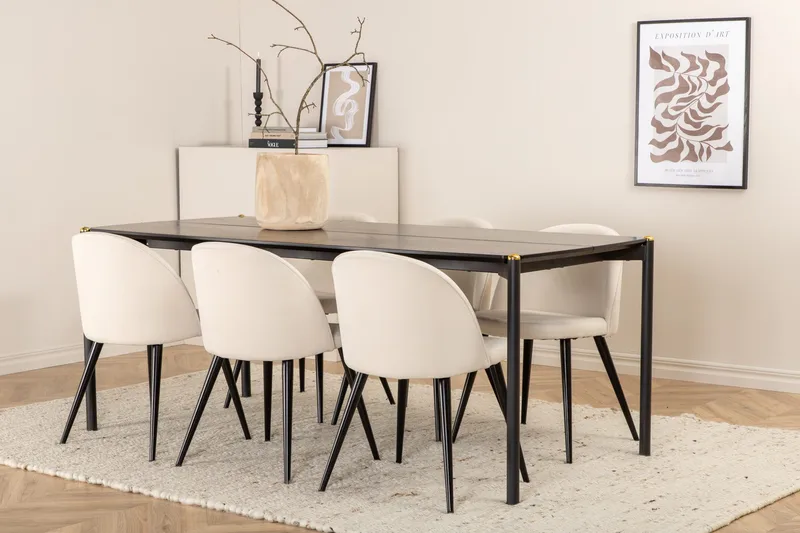 Pelle spisebord med 6 Fløyel Spisestol - Møbler - Bord - Spisegruppe