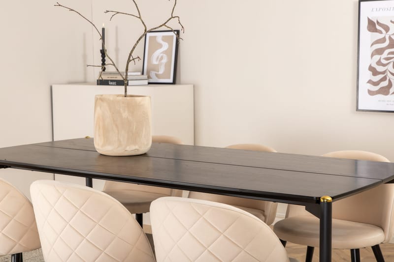 Pelle Spisebord med 6stk Velvet Spisestol - Møbler - Bord - Spisegruppe