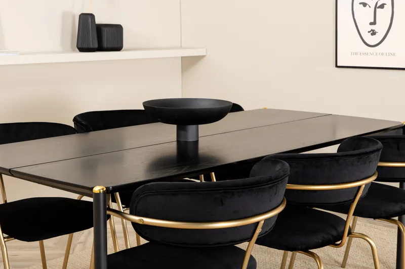 Pelle Spisegruppe 190 cm inkl. 6 Arcarazo Karmstoler - Svart/Messing - Møbler - Bord - Spisegruppe